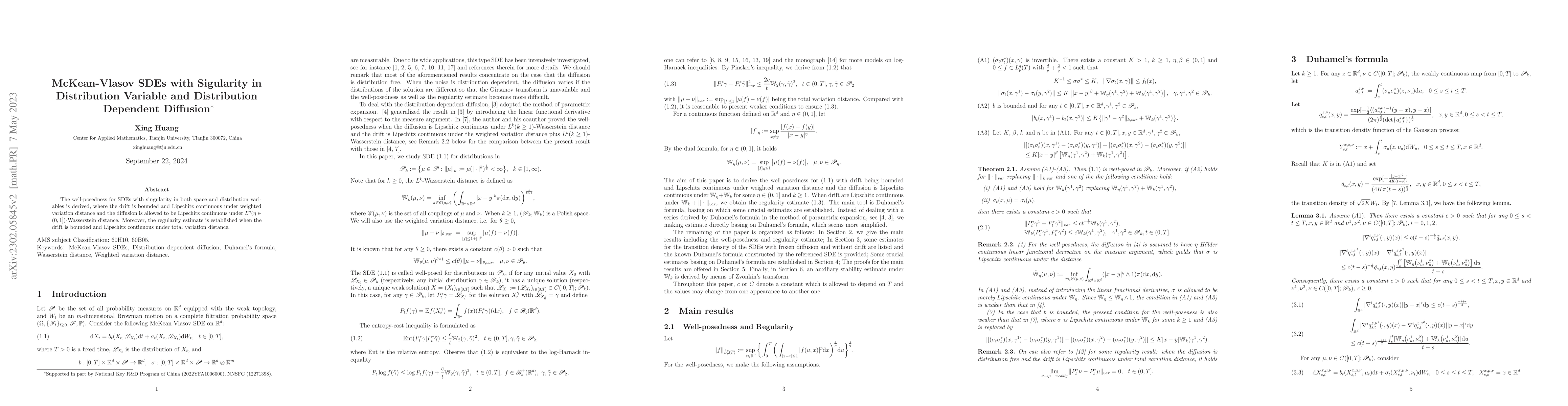 Thumbnail for McKean-Vlasov SDEs with Sigularity in Distribution Variable and
  Distribution Dependent Diffusion