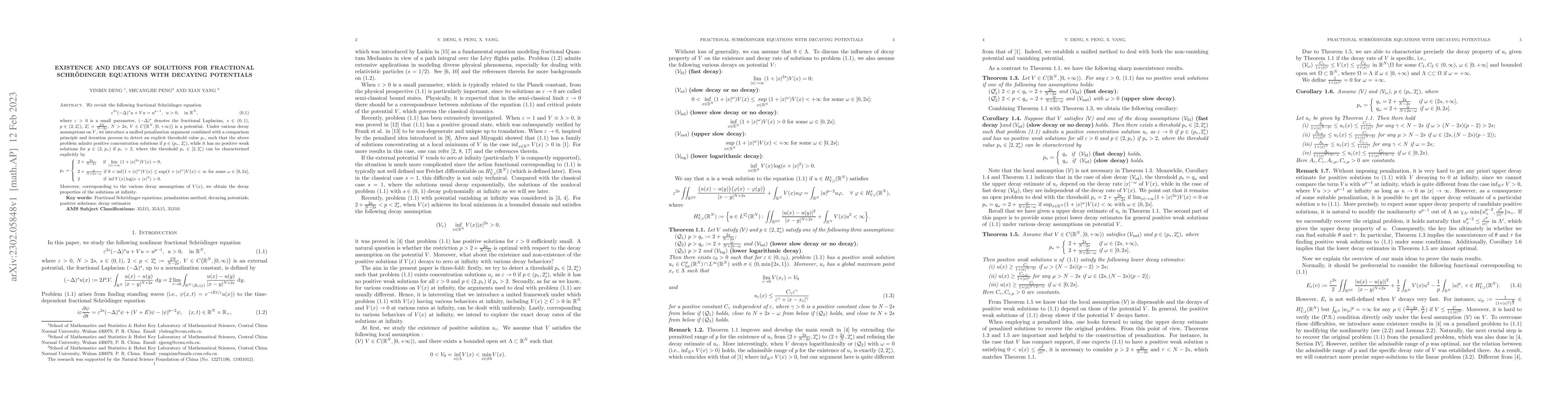 Thumbnail for Existence and decays of solutions for fractional Schr\"{o}dinger
  equations with decaying potentials