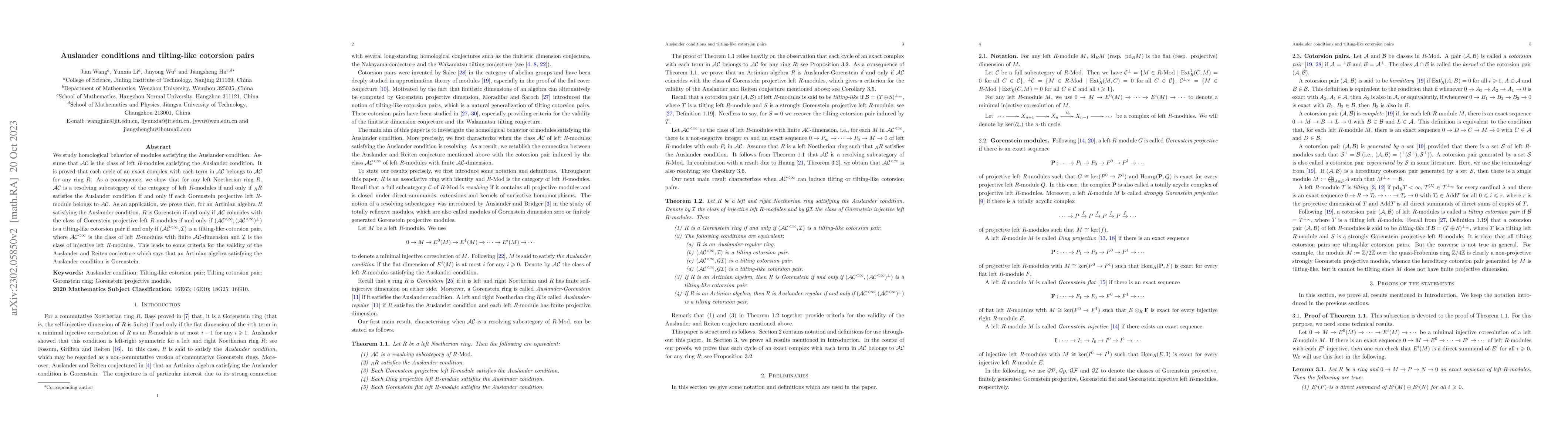 Thumbnail for Auslander conditions and tilting-like cotorsion pairs