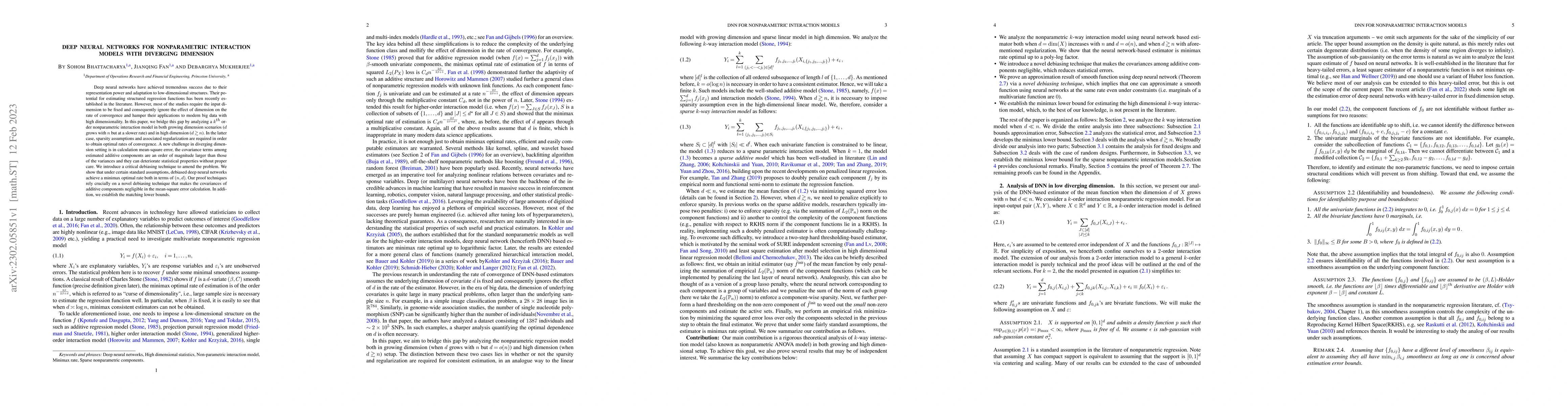 Thumbnail for Deep Neural Networks for Nonparametric Interaction Models with Diverging
  Dimension