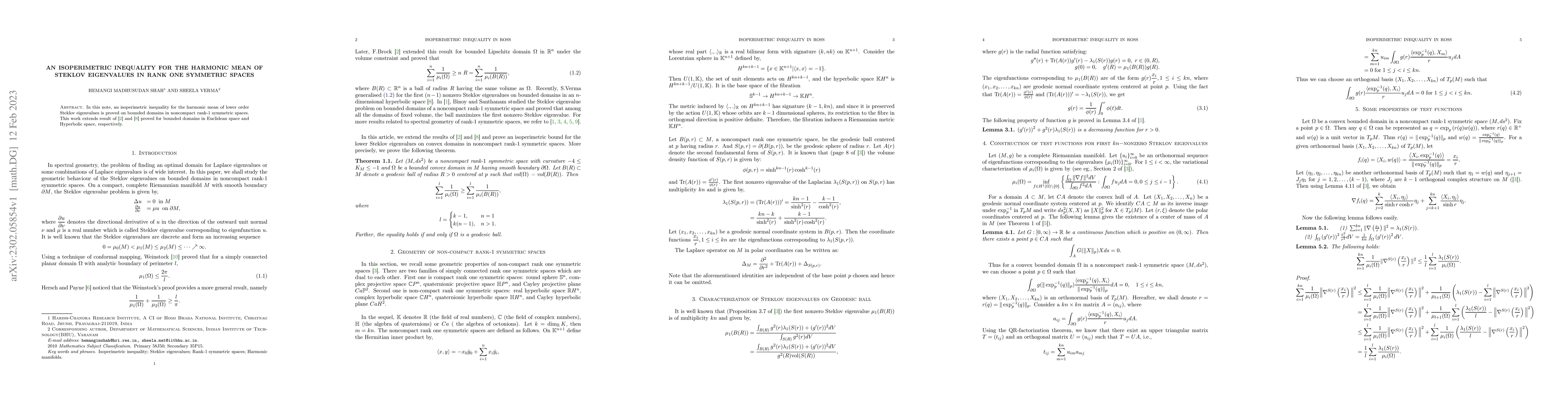 Thumbnail for An isoperimetric inequality for the harmonic mean of Steklov eigenvalues
  in rank one symmetric spaces
