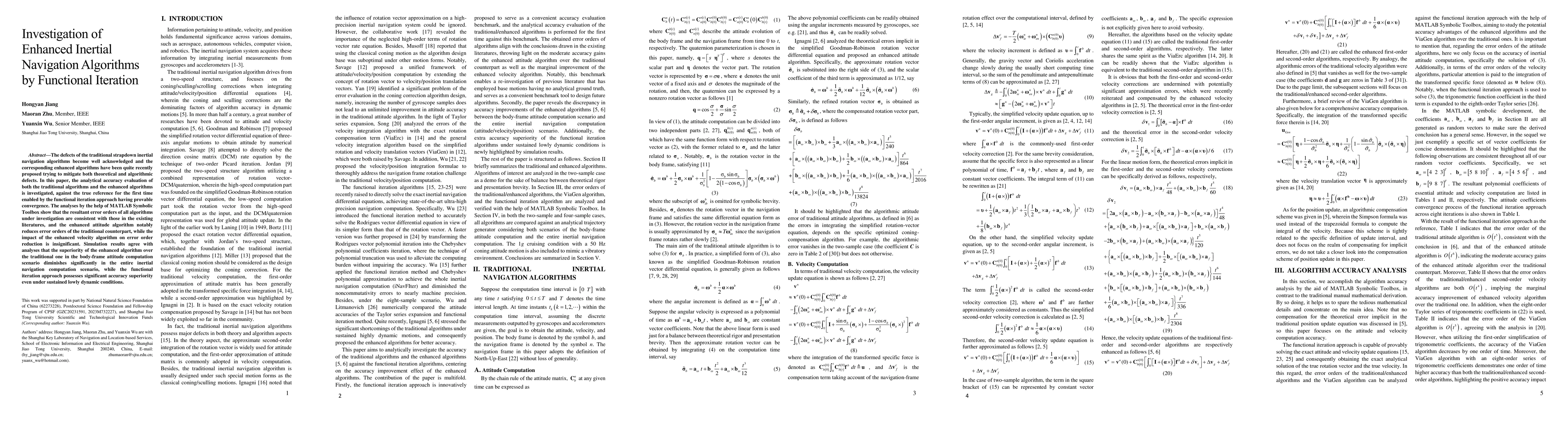 Thumbnail for Investigation of Enhanced Inertial Navigation Algorithms by Functional
  Iteration