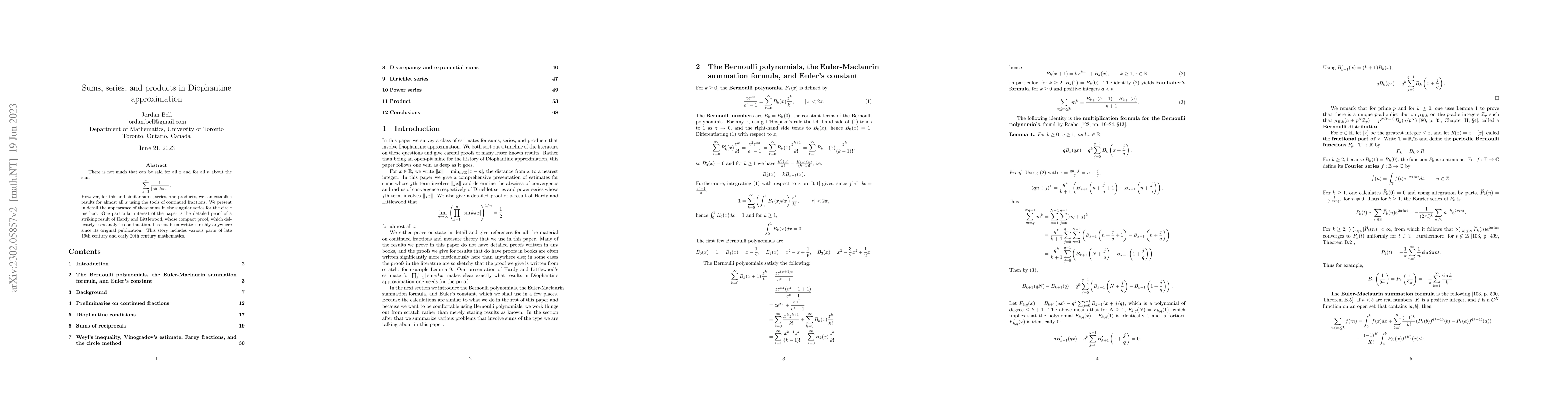 Thumbnail for Sums, series, and products in Diophantine approximation