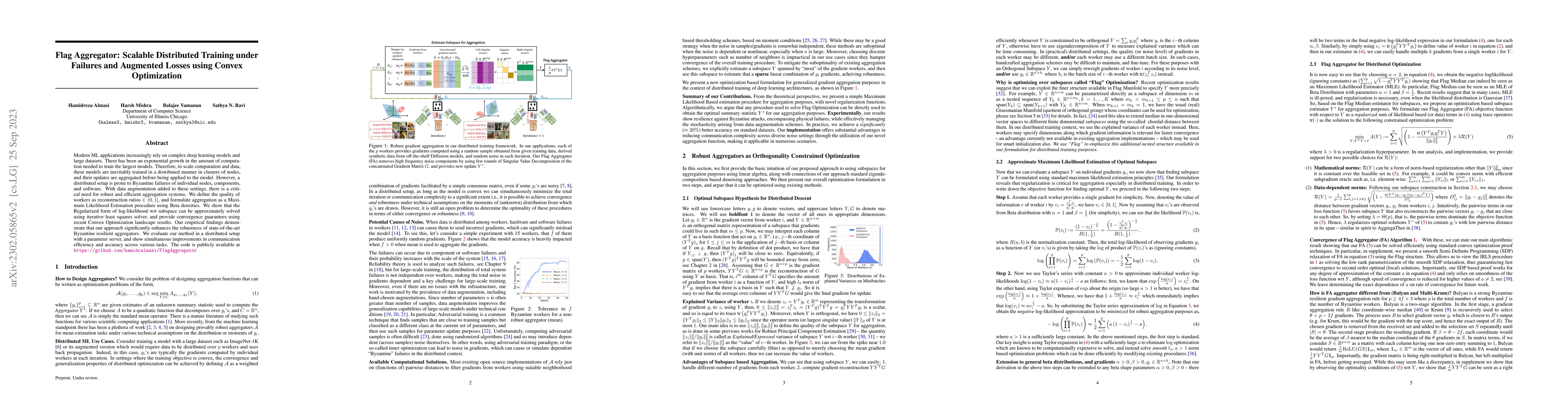 Thumbnail for Flag Aggregator: Scalable Distributed Training under Failures and
  Augmented Losses using Convex Optimization