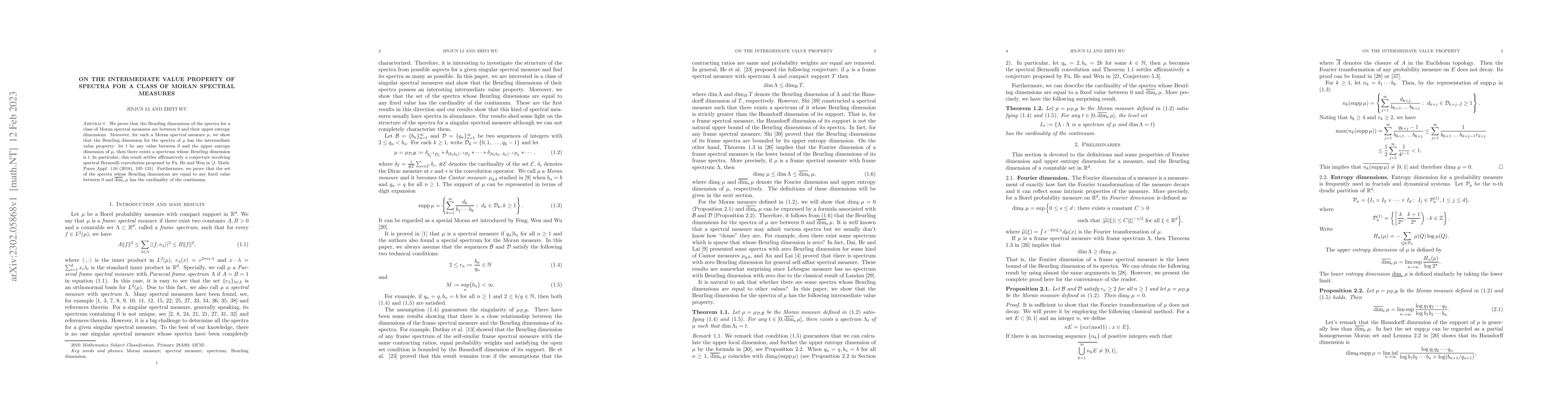 Thumbnail for On the intermediate value property of spectra for a class of Moran
  spectral measures