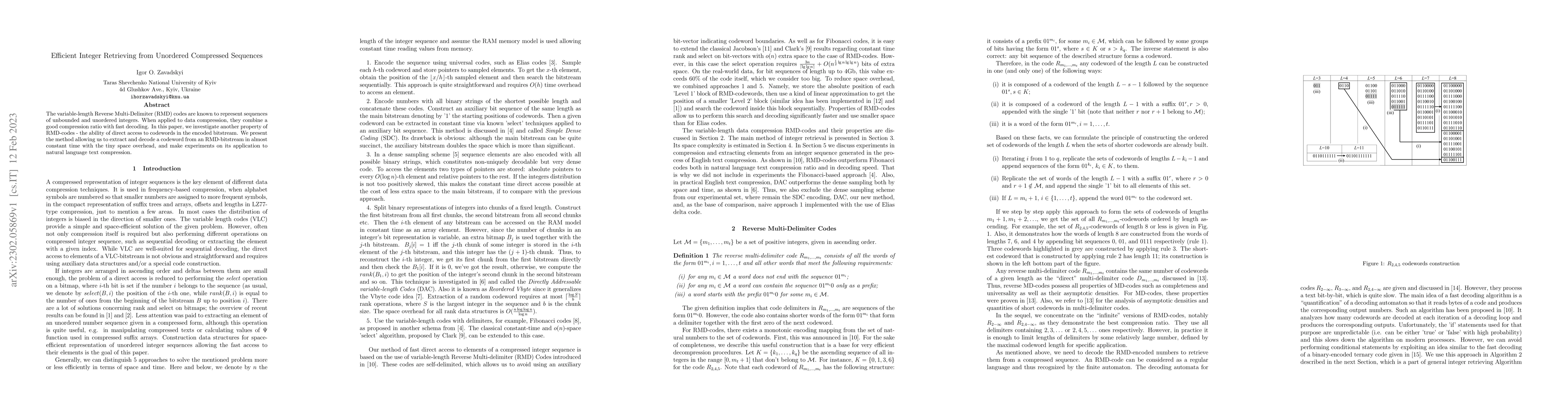 Thumbnail for Efficient Integer Retrieving from Unordered Compressed Sequences