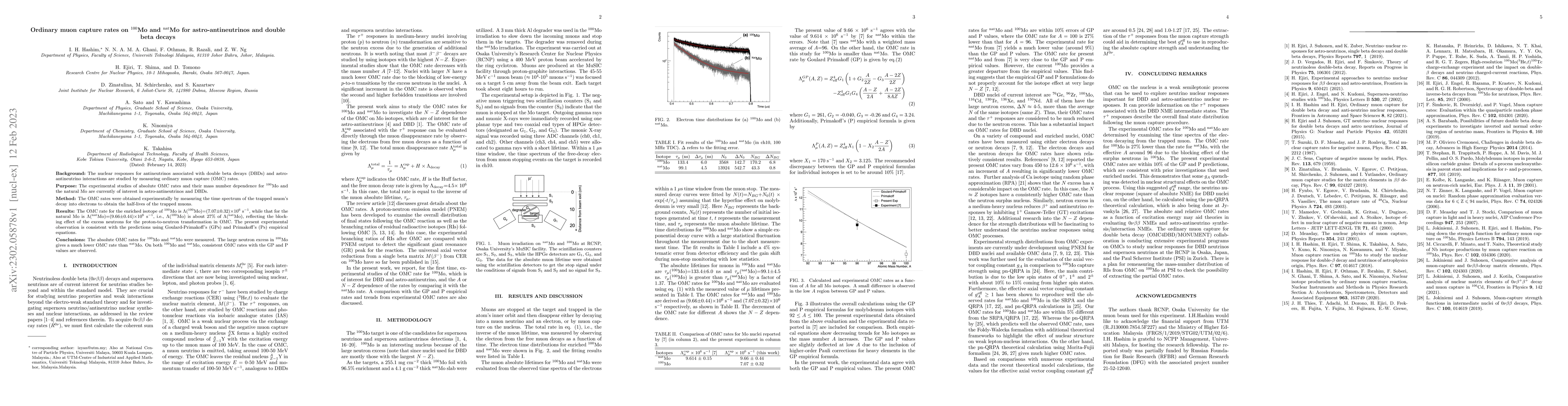 Thumbnail for Ordinary muon capture rates on $^{100}$Mo and $^{\rm nat}$Mo for
  astro-antineutrinos and double beta decays