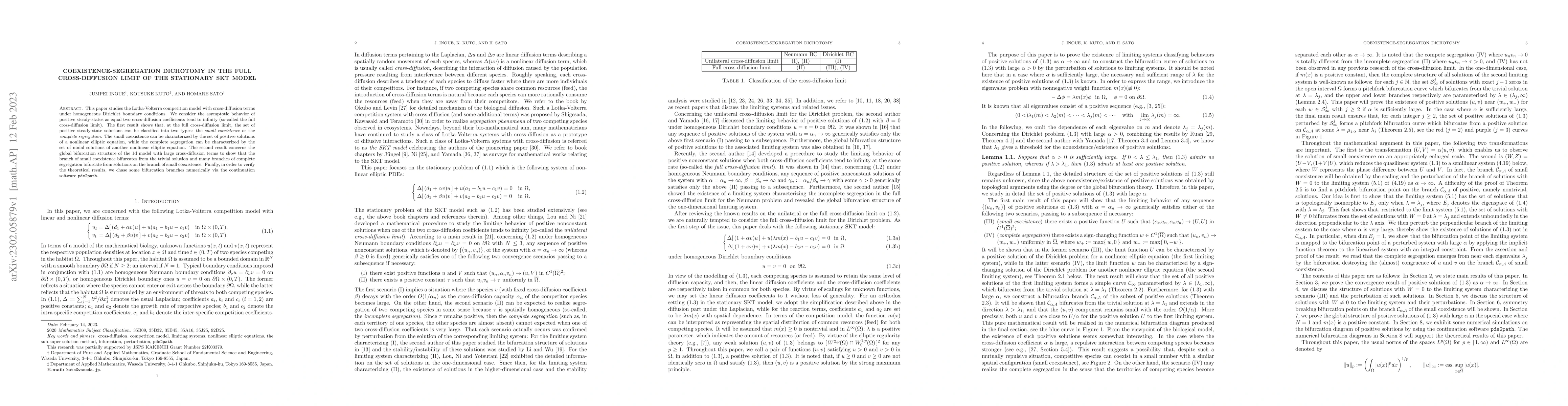 Thumbnail for Coexistence-segregation dichotomy in the full cross-diffusion limit of
  the stationary SKT model