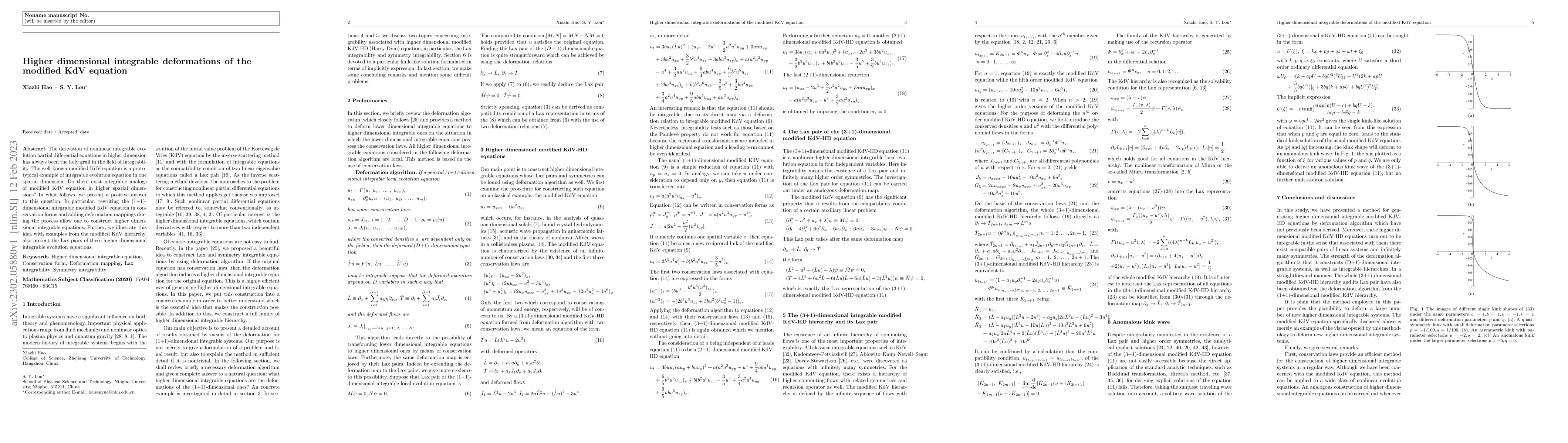 Thumbnail for Higher dimensional integrable deformations of the modified KdV equation