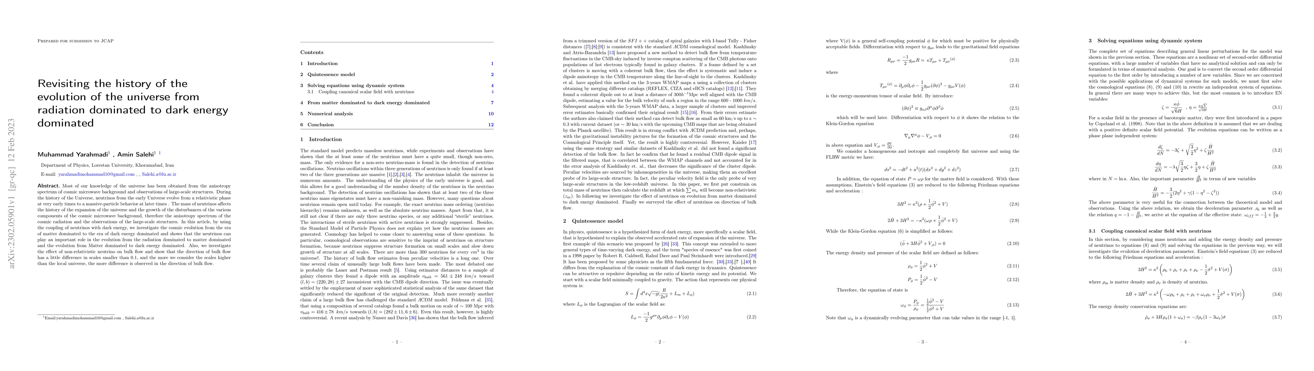 Thumbnail for Revisiting the history of the evolution of the universe from radiation
  dominated to dark energy dominated