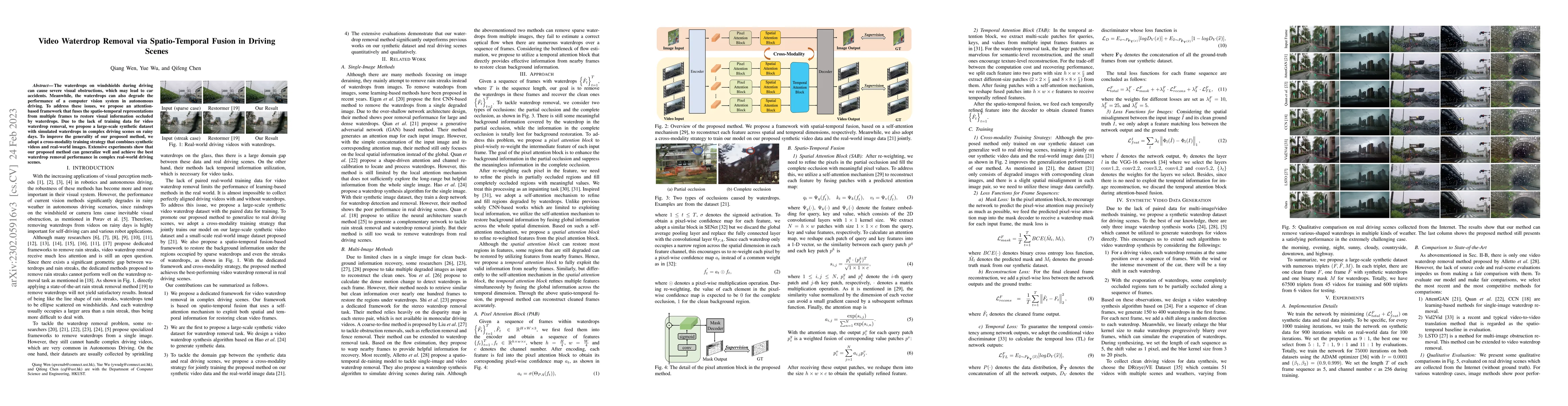 Thumbnail for Video Waterdrop Removal via Spatio-Temporal Fusion in Driving Scenes