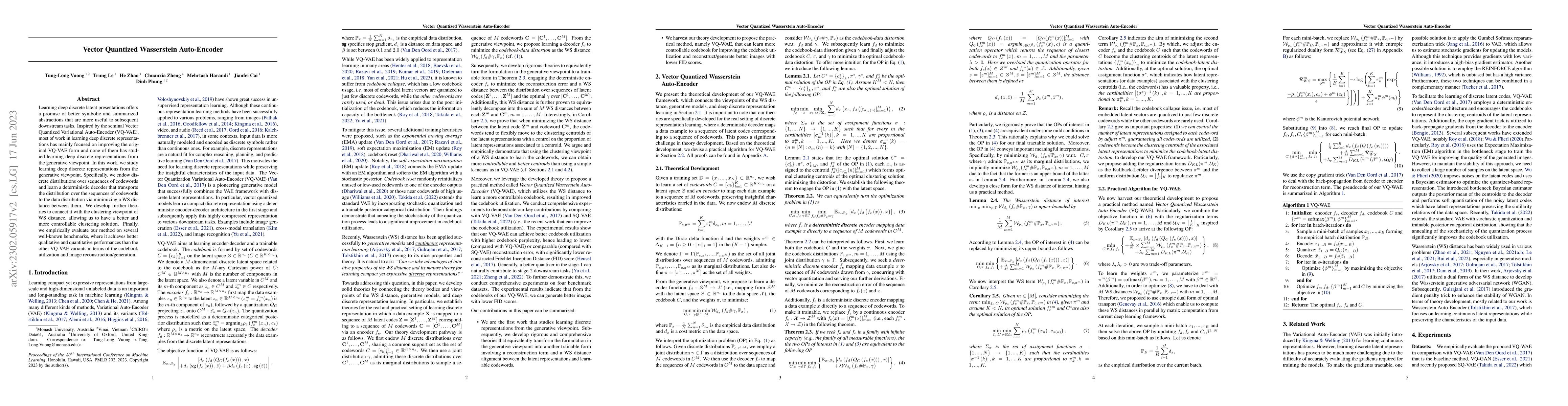 Thumbnail for Vector Quantized Wasserstein Auto-Encoder