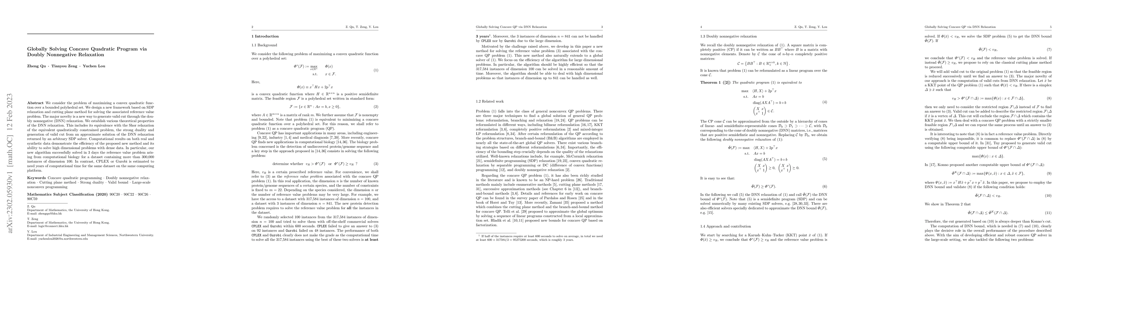 Thumbnail for Globally Solving Concave Quadratic Program via Doubly Nonnegative
  Relaxation