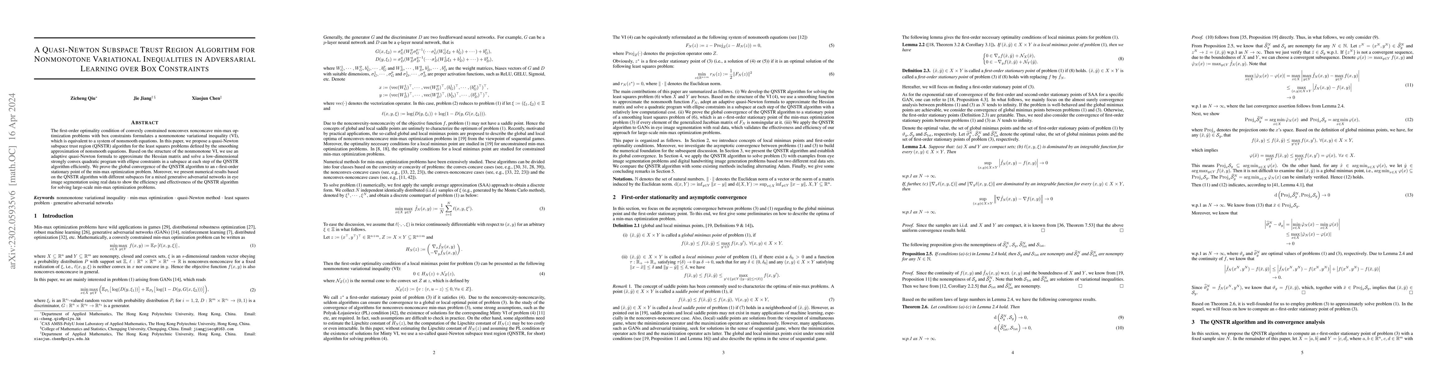 Thumbnail for A Quasi-Newton Subspace Trust Region Algorithm for nonmonotone
  variational inequalities in adversarial learning over box constraints