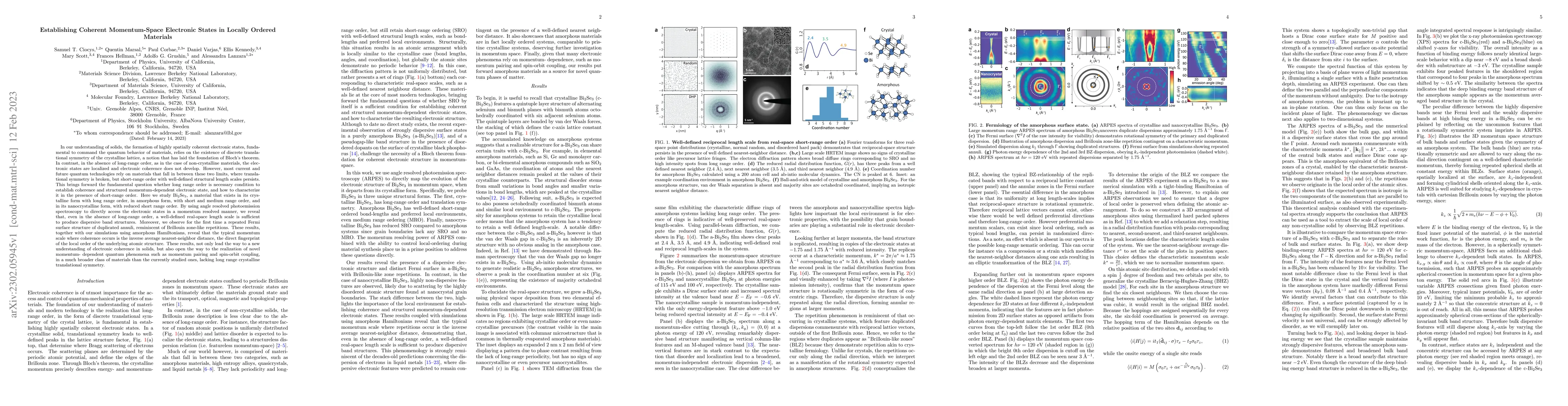 Thumbnail for Establishing Coherent Momentum-Space Electronic States in Locally
  Ordered Materials