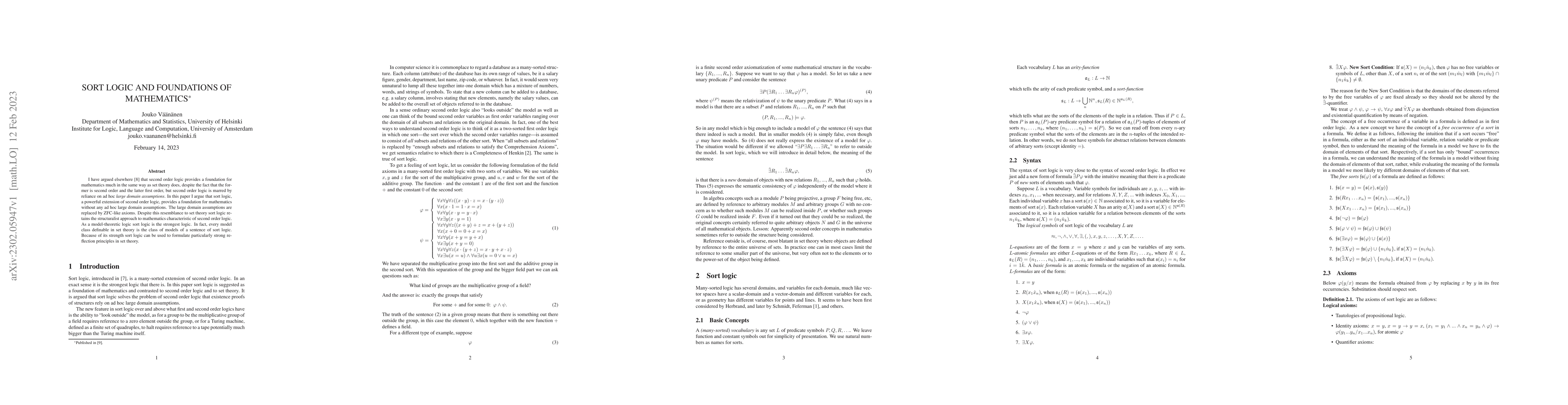 Thumbnail for Sort logic and foundations of mathematics