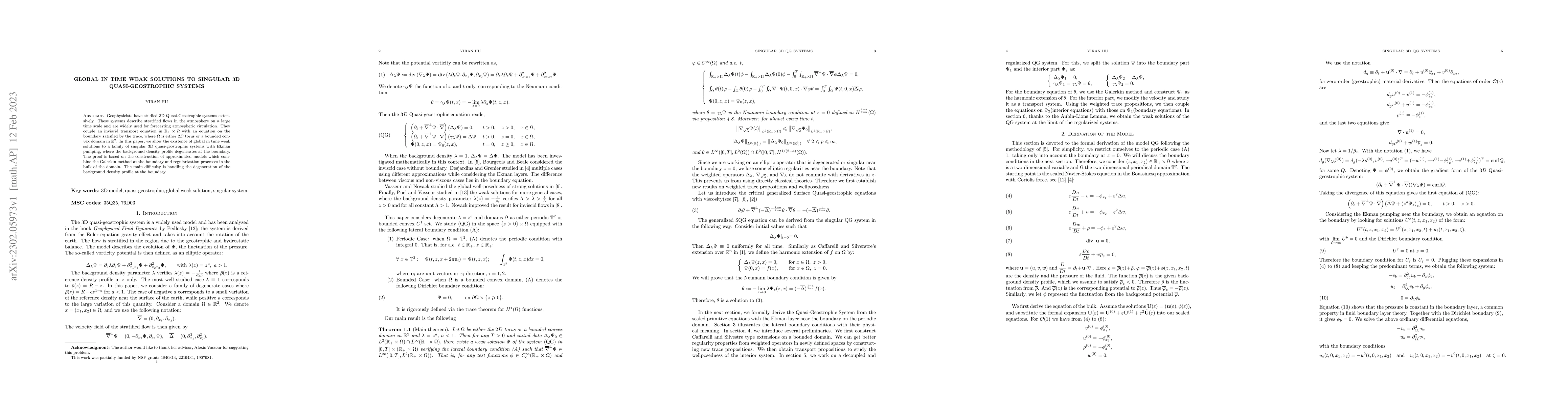 Thumbnail for Global in Time Weak Solutions to Singular 3D Quasi-Geostrophic Systems