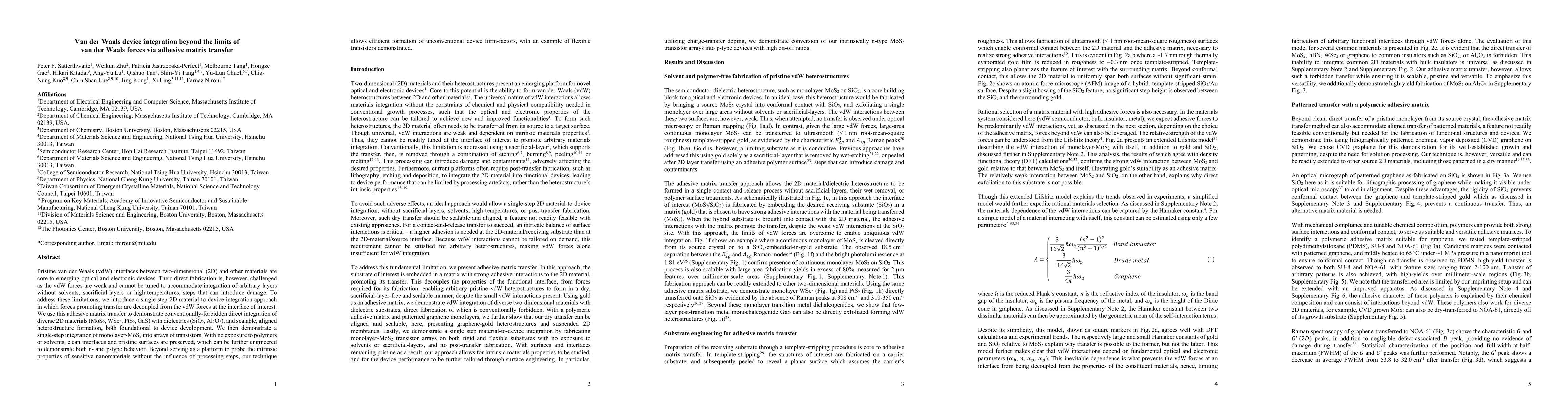 Thumbnail for Van der Waals device integration beyond the limits of van der Waals
  forces via adhesive matrix transfer