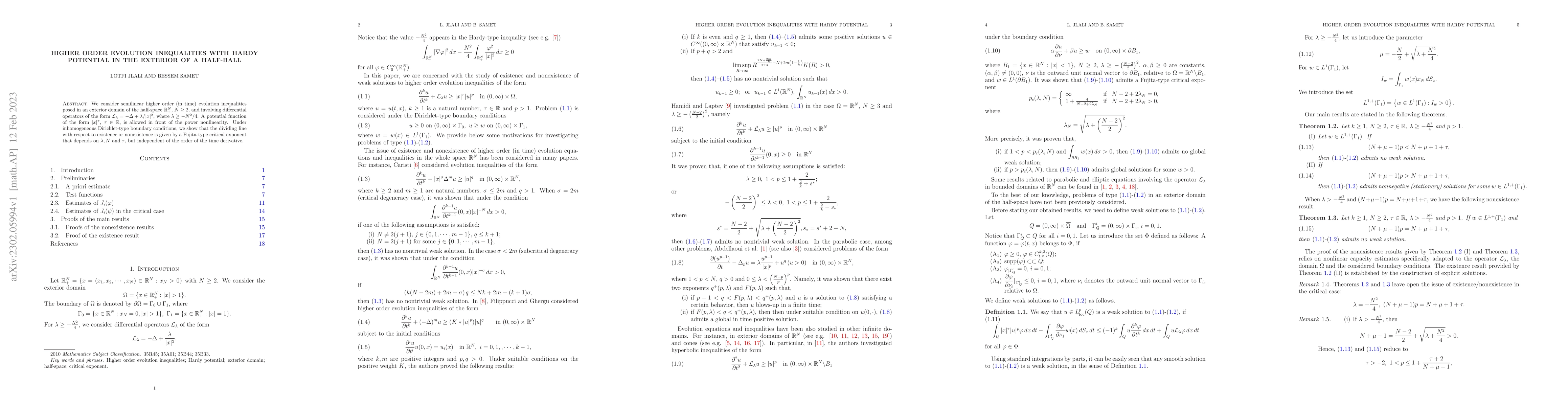 Thumbnail for Higher order evolution inequalities with Hardy potential in the exterior
  of a half-ball