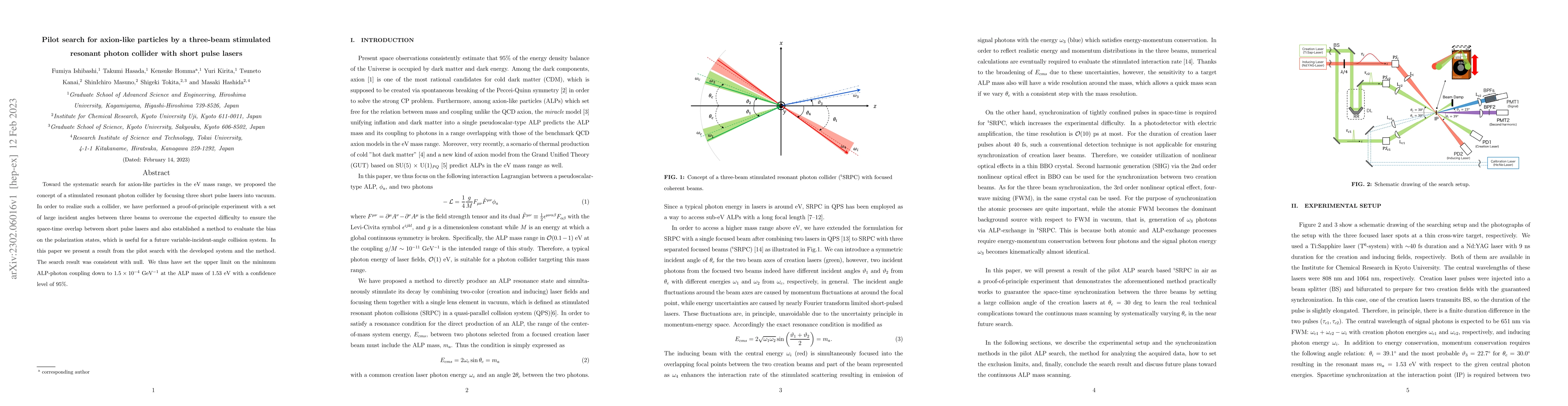 Thumbnail for Pilot search for axion-like particles by a three-beam stimulated
  resonant photon collider with short pulse lasers
