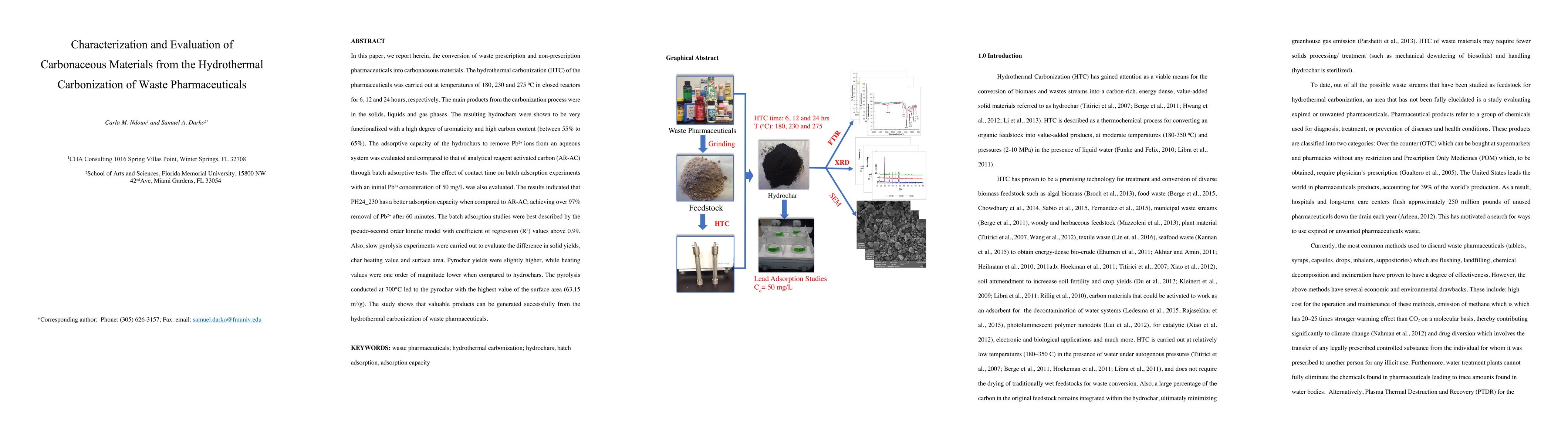 Thumbnail for Characterization and Evaluation of Carbonaceous Materials from the
  Hydrothermal Carbonization of Waste Pharmaceuticals