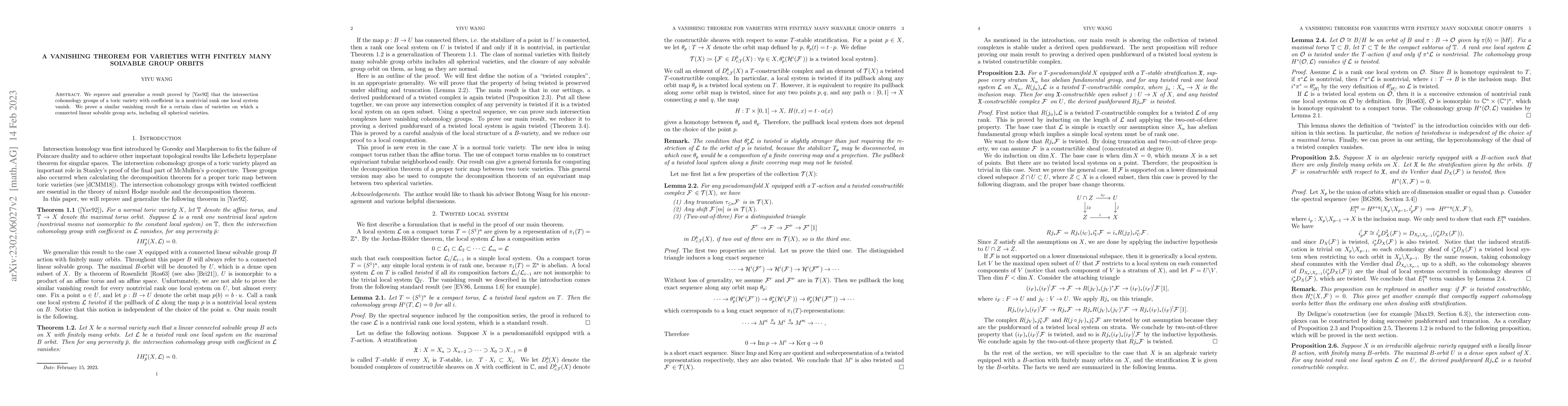 Thumbnail for A Vanishing Theorem for Varieties with Finitely Many Solvable Group
  Orbits