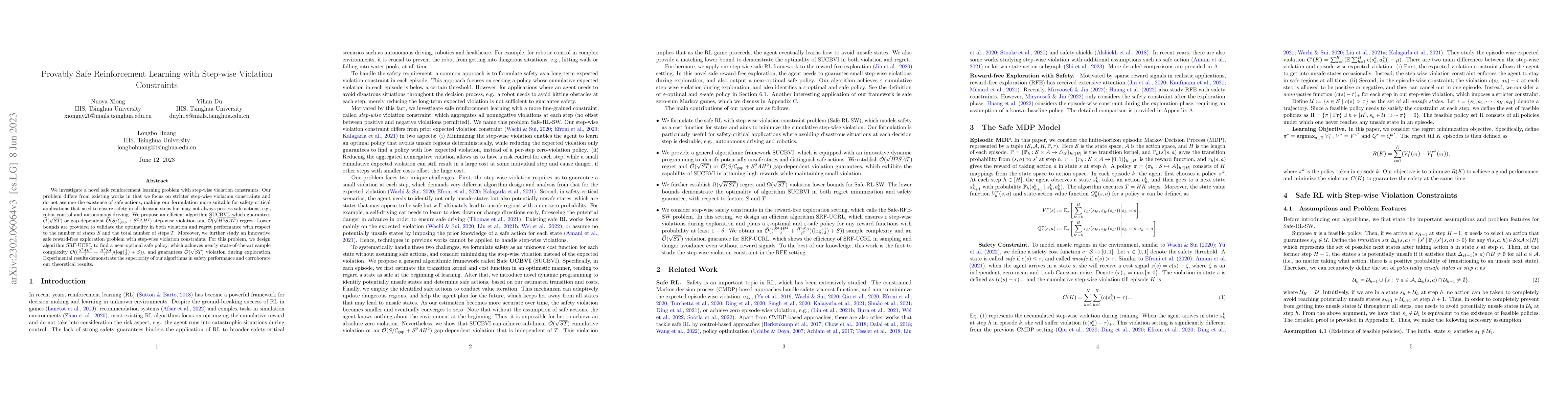 Thumbnail for Provably Safe Reinforcement Learning with Step-wise Violation
  Constraints