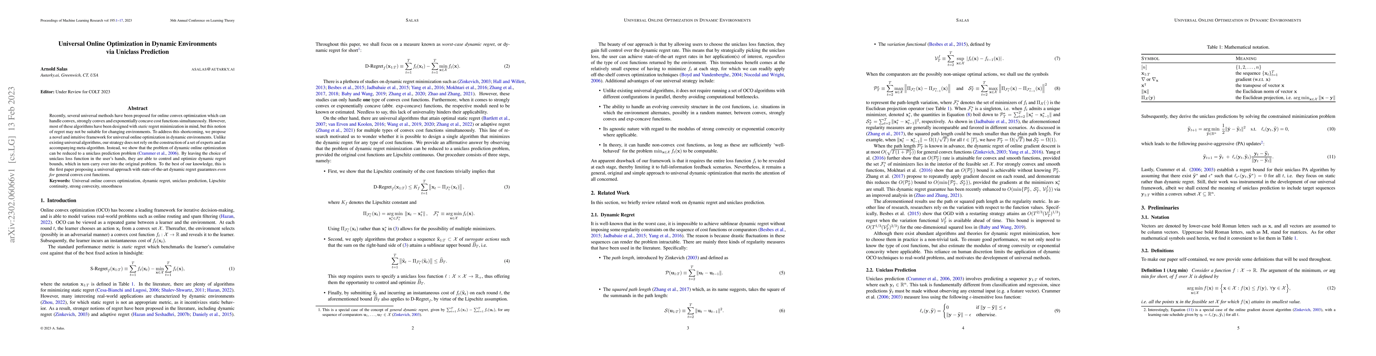 Thumbnail for Universal Online Optimization in Dynamic Environments via Uniclass
  Prediction