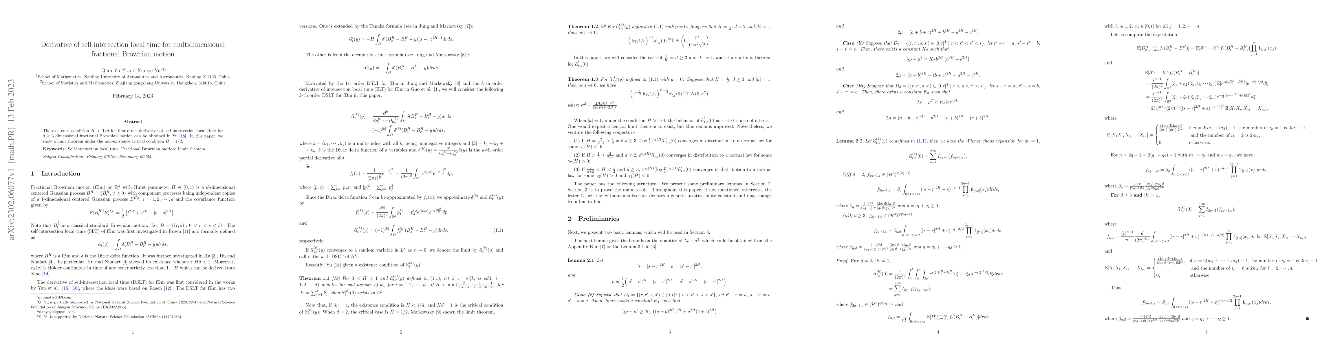 Thumbnail for Derivative of self-intersection local time for multidimensional
  fractional Brownian motion