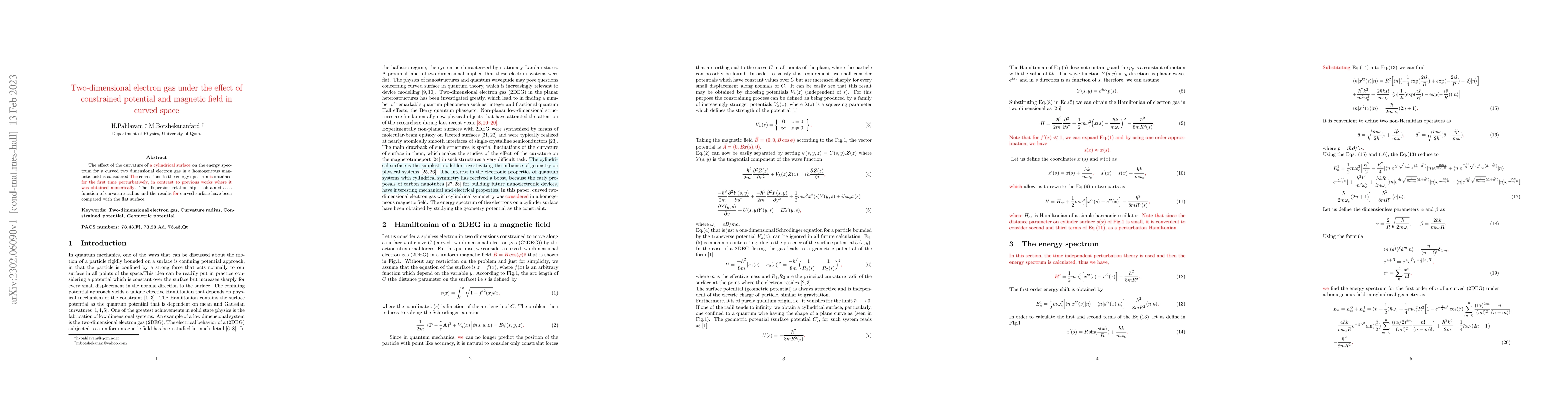 Thumbnail for Two-dimensional electron gas under the effect of constrained potential
  and magnetic field in curved space