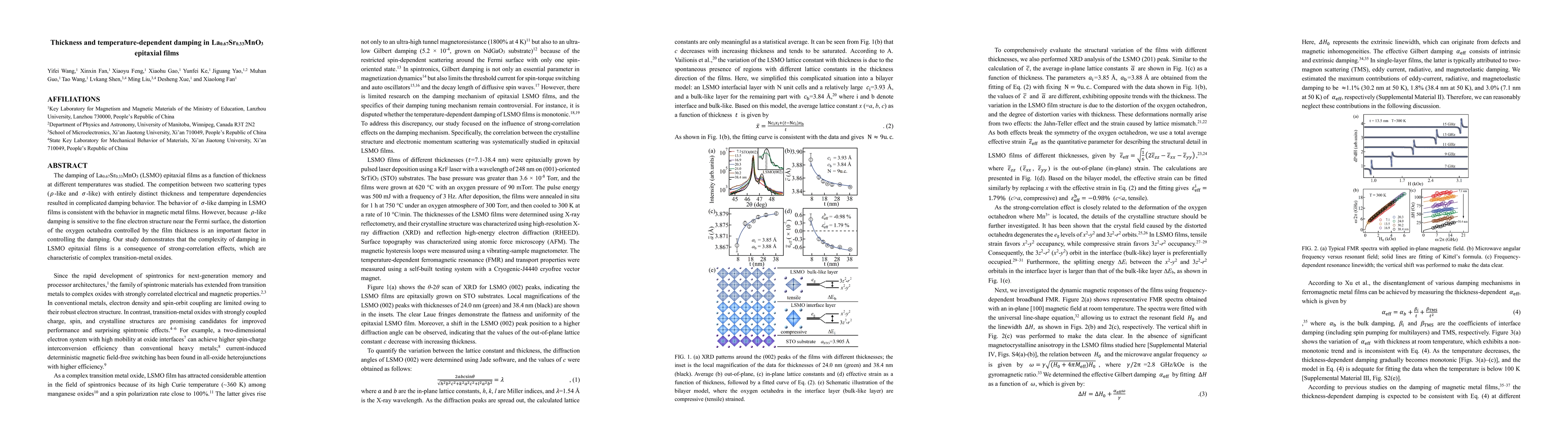 Thumbnail for Thickness and temperature dependent damping in
  La$_{0.67}$Sr$_{0.33}$MnO$_{3}$ epitaxial films