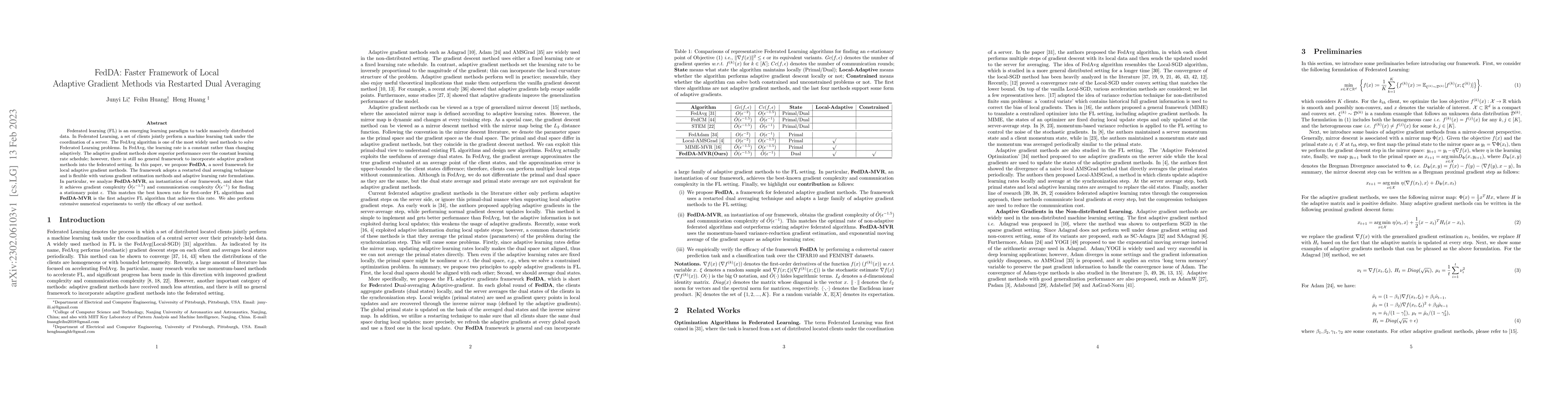Thumbnail for FedDA: Faster Framework of Local Adaptive Gradient Methods via Restarted
  Dual Averaging