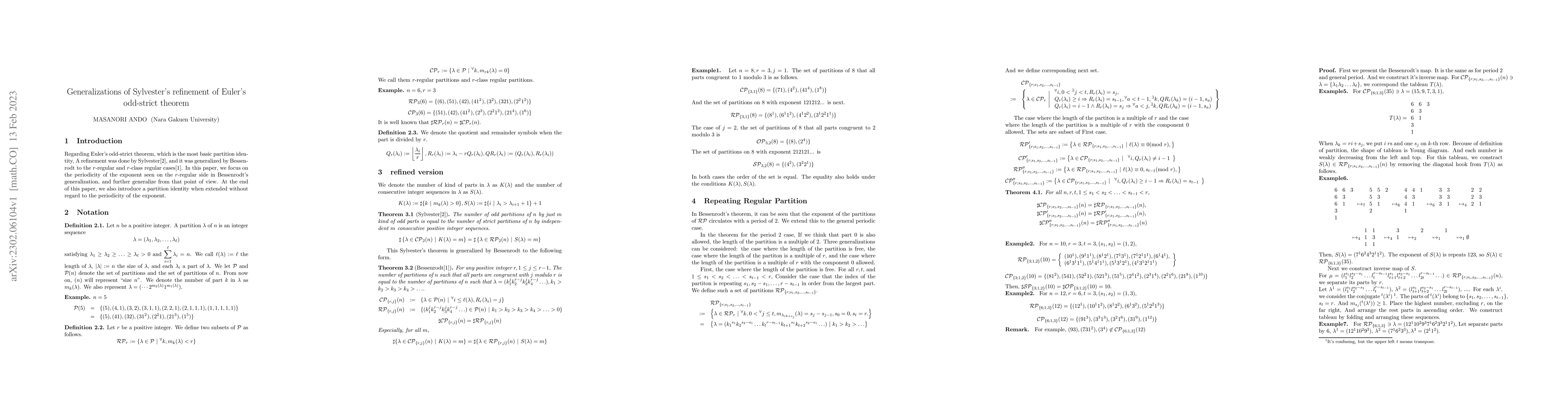 Thumbnail for Generalizations of Sylvester's refinement of Euler's odd-strict theorem