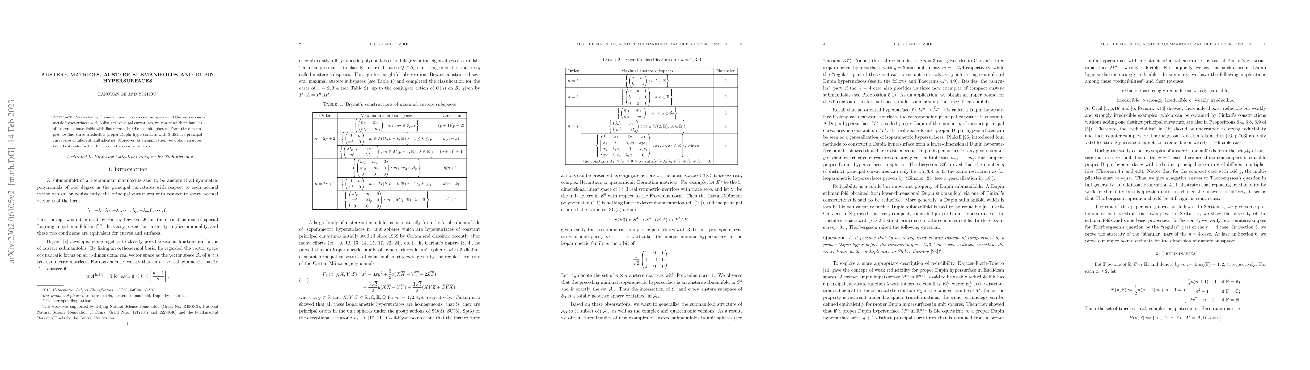 Thumbnail for Austere Matrices, Austere Submanifolds and Dupin Hypersurfaces