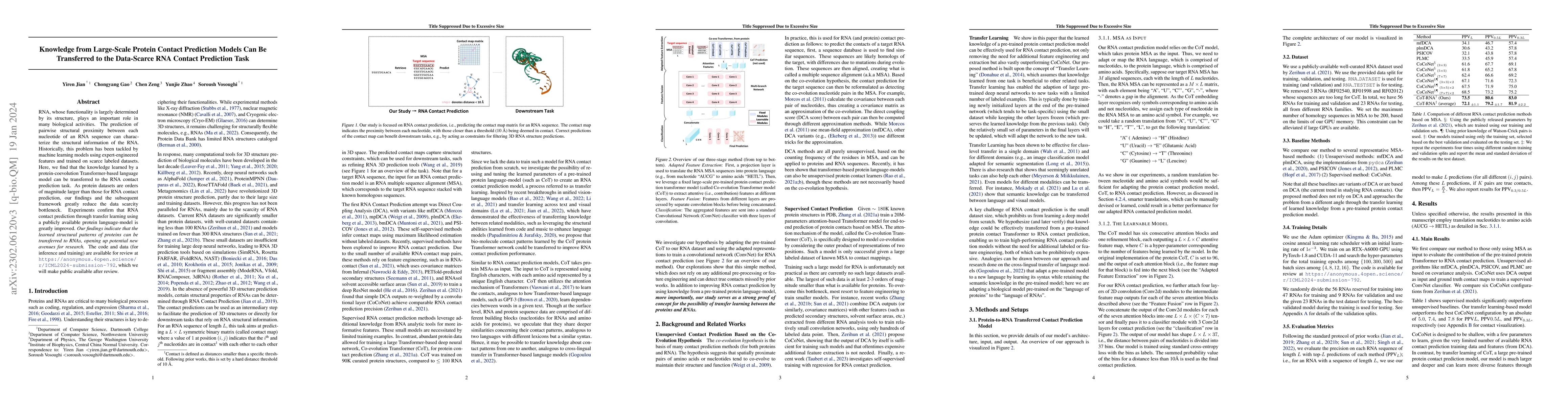 Thumbnail for Knowledge from Large-Scale Protein Contact Prediction Models Can Be
  Transferred to the Data-Scarce RNA Contact Prediction Task