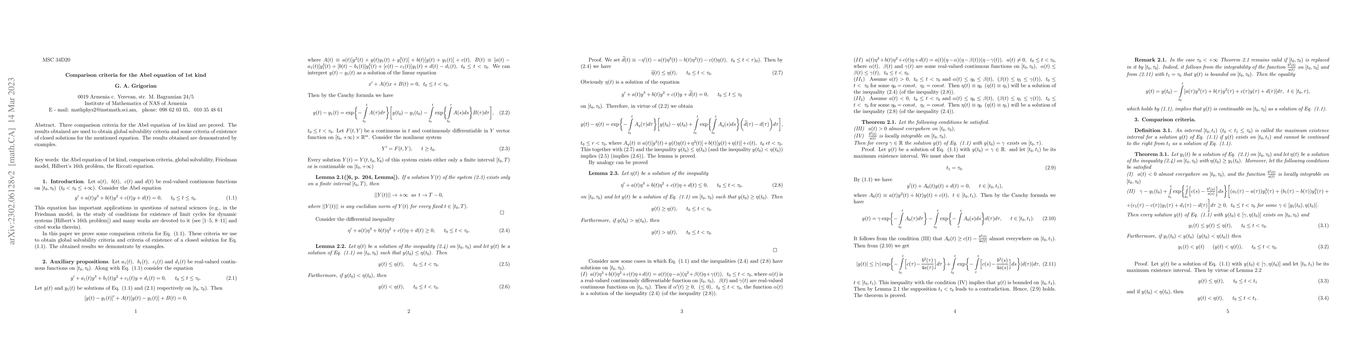 Thumbnail for Comparison criteria for the Abel equation of 1st kind