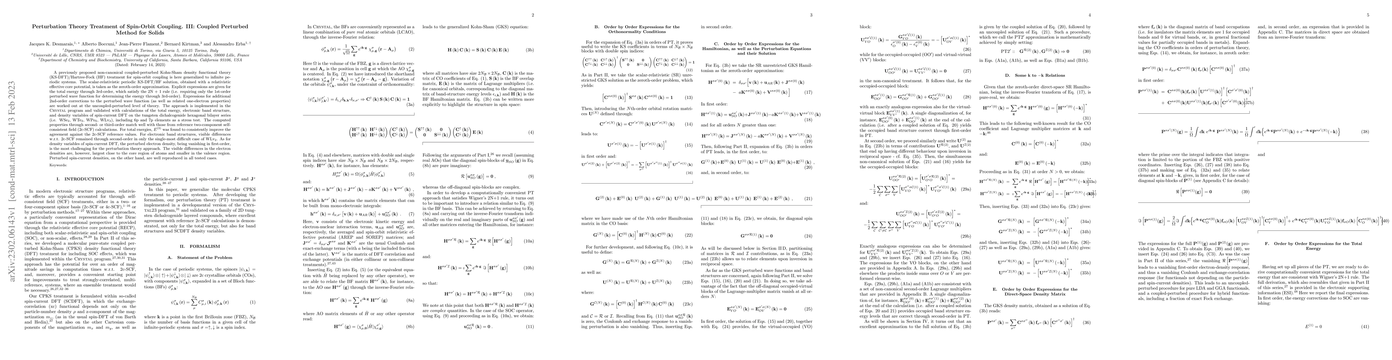 Thumbnail for Perturbation Theory Treatment of Spin-Orbit Coupling. III: Coupled
  Perturbed Method for Solids