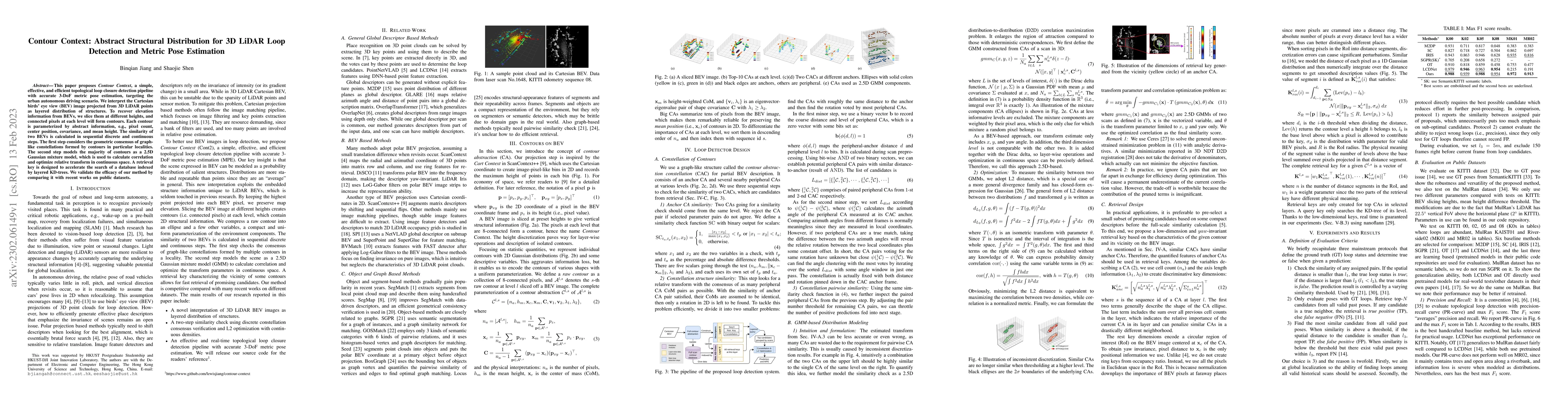 Thumbnail for Contour Context: Abstract Structural Distribution for 3D LiDAR Loop
  Detection and Metric Pose Estimation