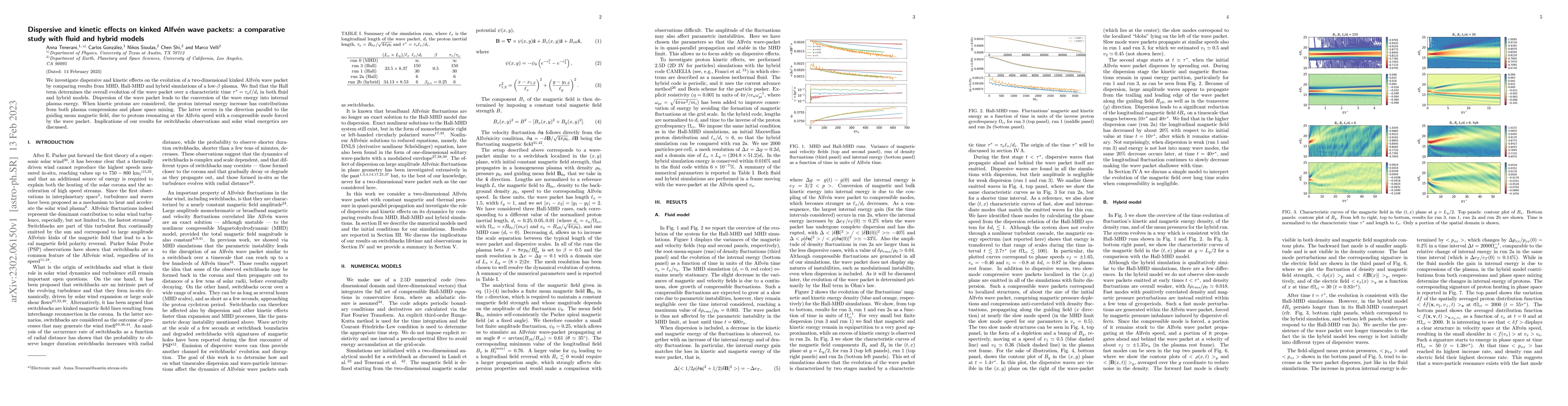 Thumbnail for Dispersive and kinetic effects on kinked Alfv\'en wave packets: a
  comparative study with fluid and hybrid models