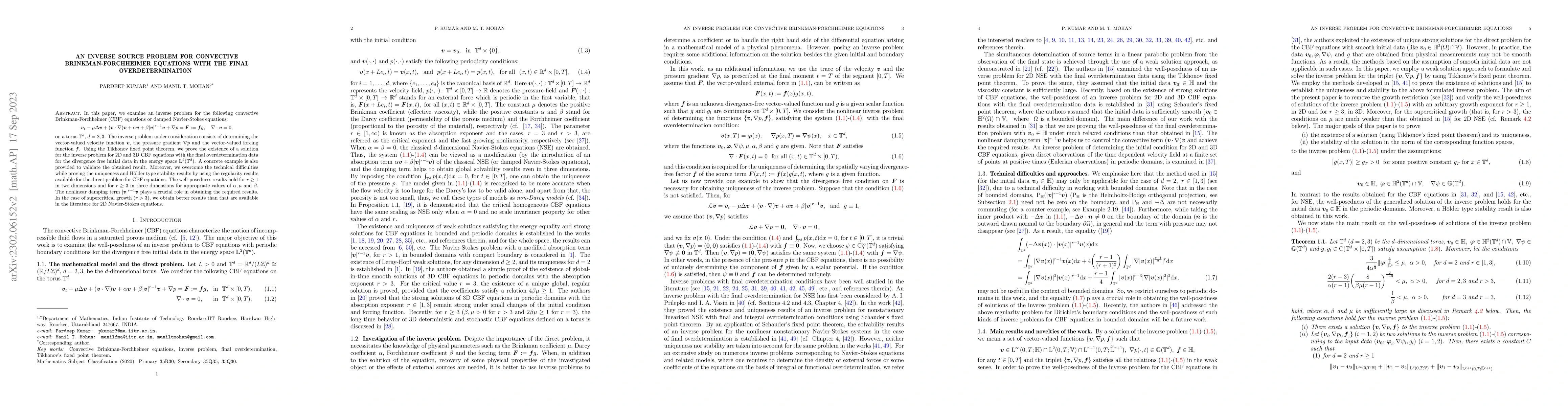Thumbnail for An inverse source problem for convective Brinkman-Forchheimer equations
  with the final overdetermination
