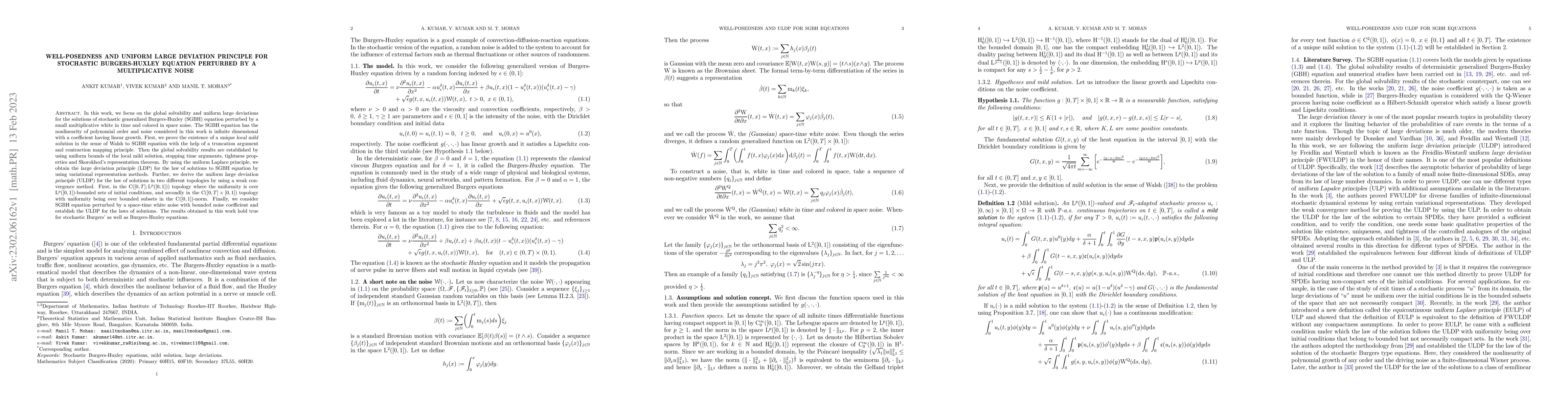 Thumbnail for Well-posedness and uniform large deviation principle for stochastic
  Burgers-Huxley equation perturbed by a multiplicative noise