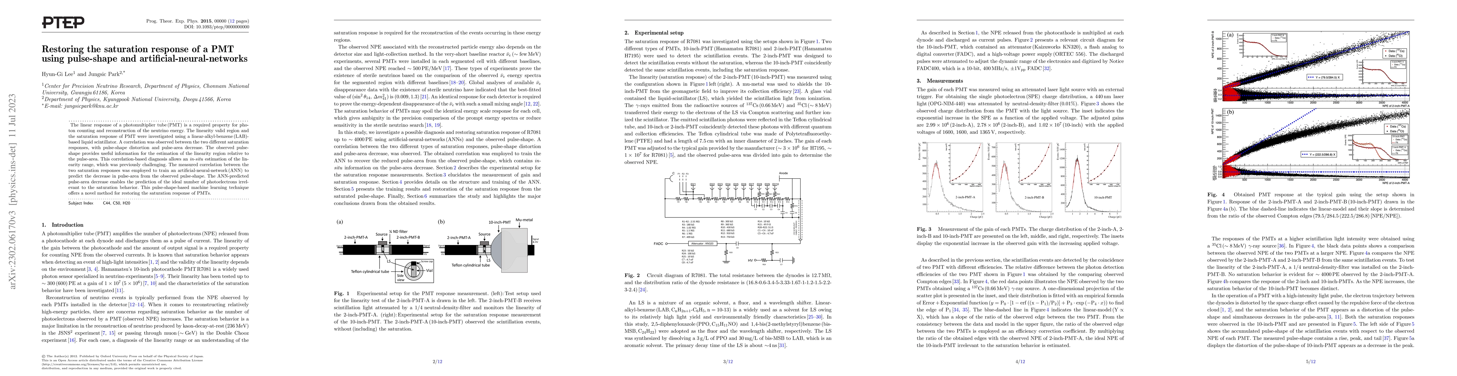 Thumbnail for Restoring the saturation response of a PMT using pulse-shape and
  artificial-neural-networks