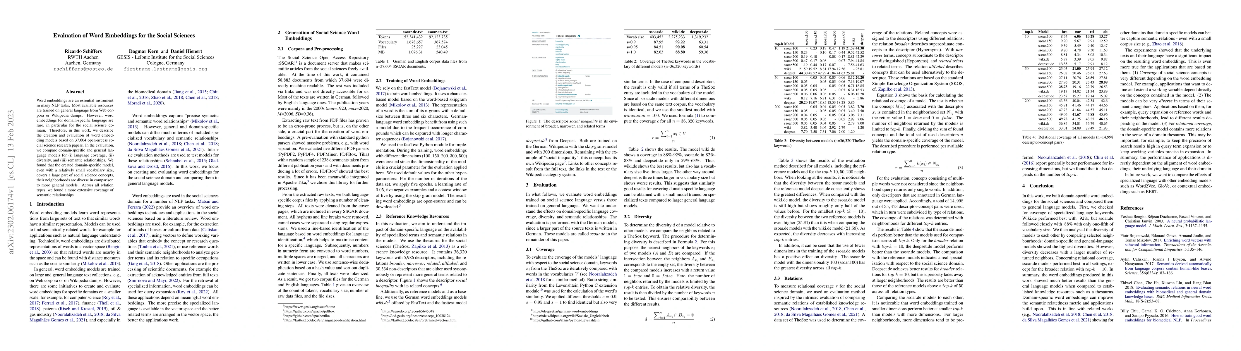 Thumbnail for Evaluation of Word Embeddings for the Social Sciences