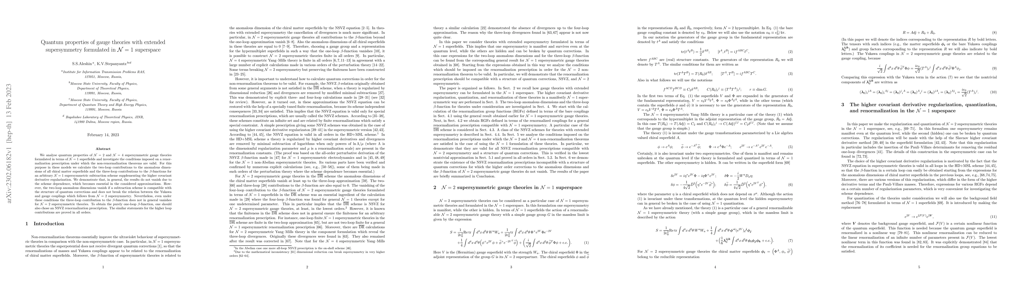 Thumbnail for Quantum properties of gauge theories with extended supersymmetry
  formulated in ${\cal N}=1$ superspace