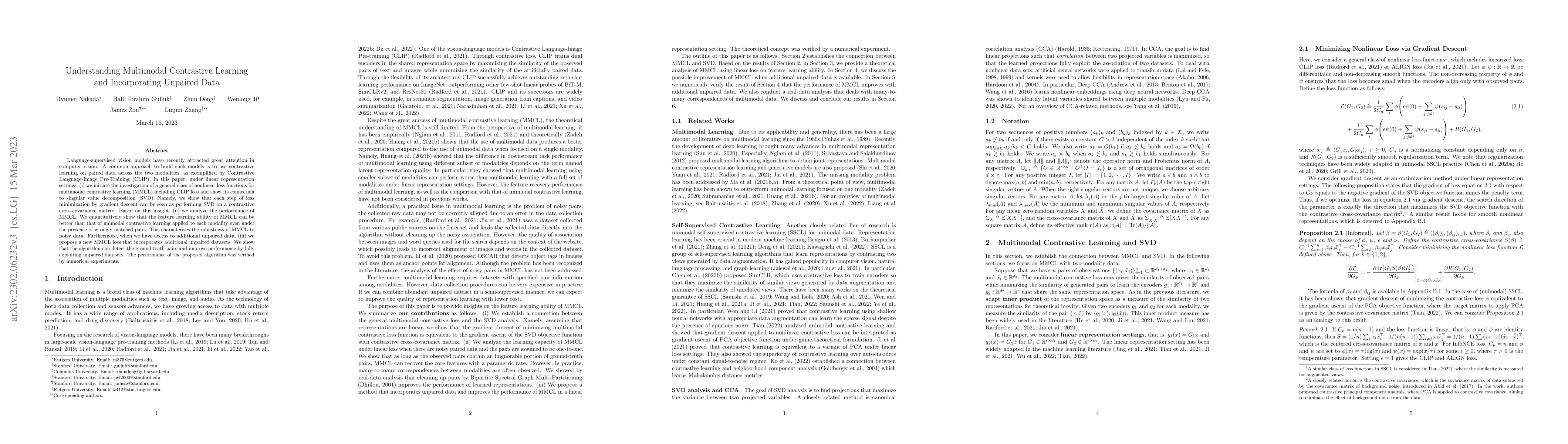 Thumbnail for Understanding Multimodal Contrastive Learning and Incorporating Unpaired
  Data