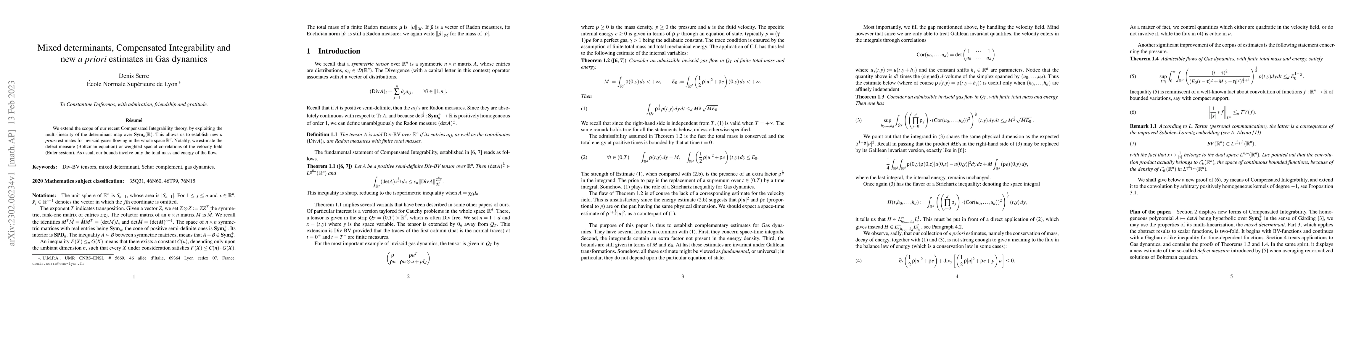 Thumbnail for Mixed determinants, Compensated Integrability and new {\em a priori}
  estimates in Gas dynamics