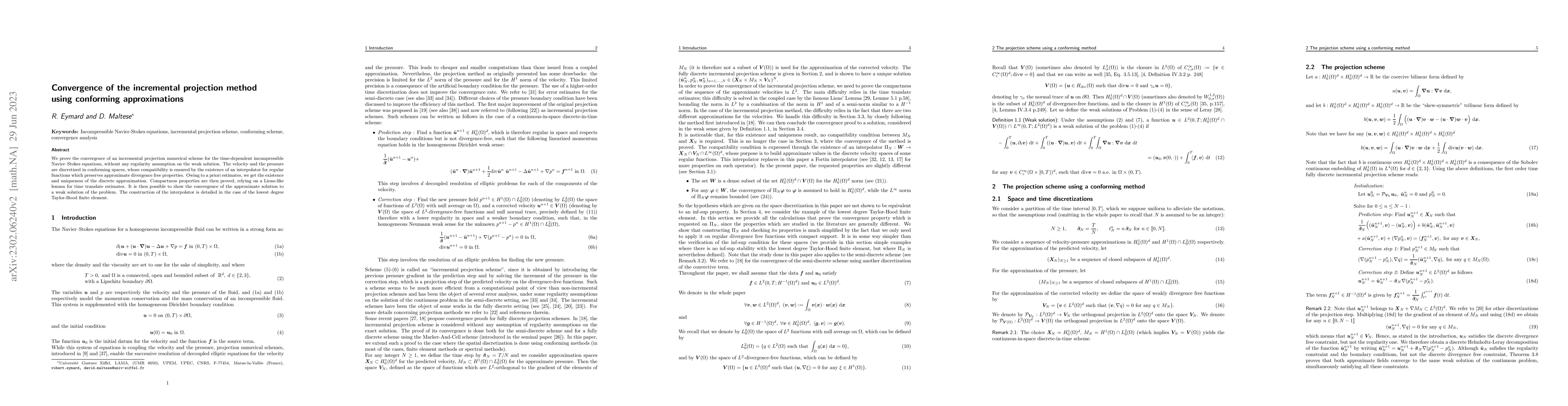 Thumbnail for Convergence of the incremental projection method using conforming
  approximations