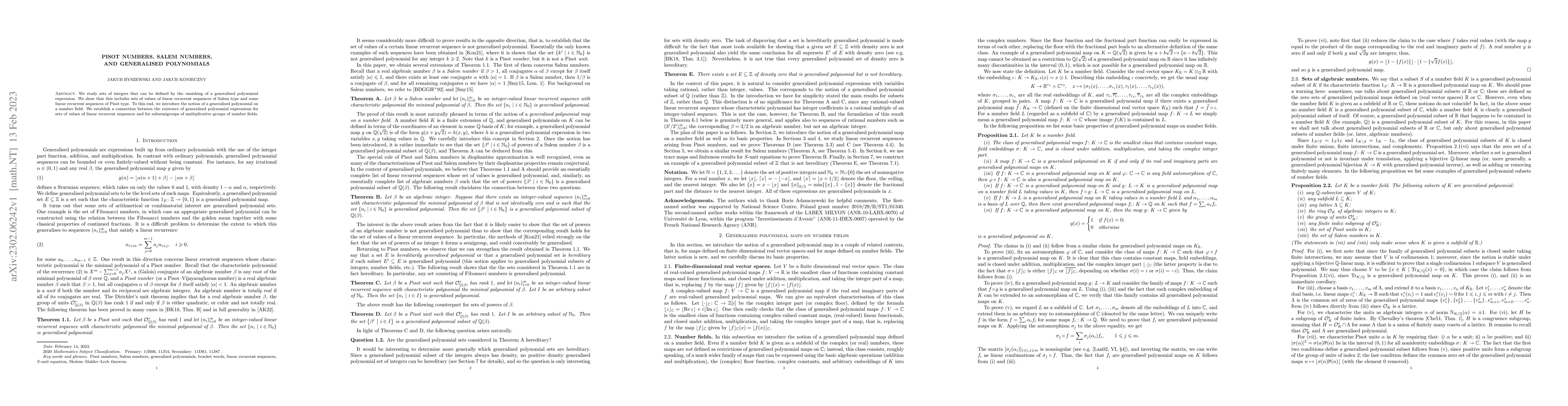 Thumbnail for Pisot numbers, Salem numbers, and generalised polynomials