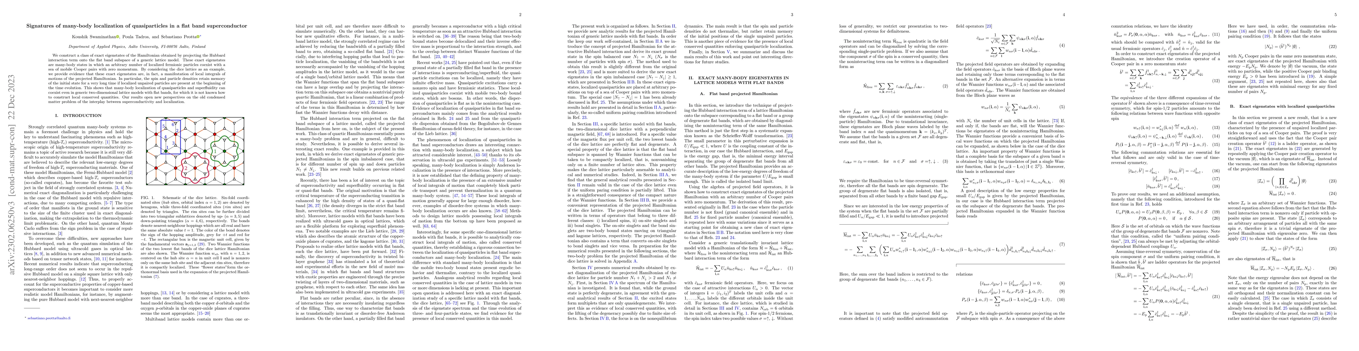 Thumbnail for Signatures of many-body localization of quasiparticles in a flat band
  superconductor