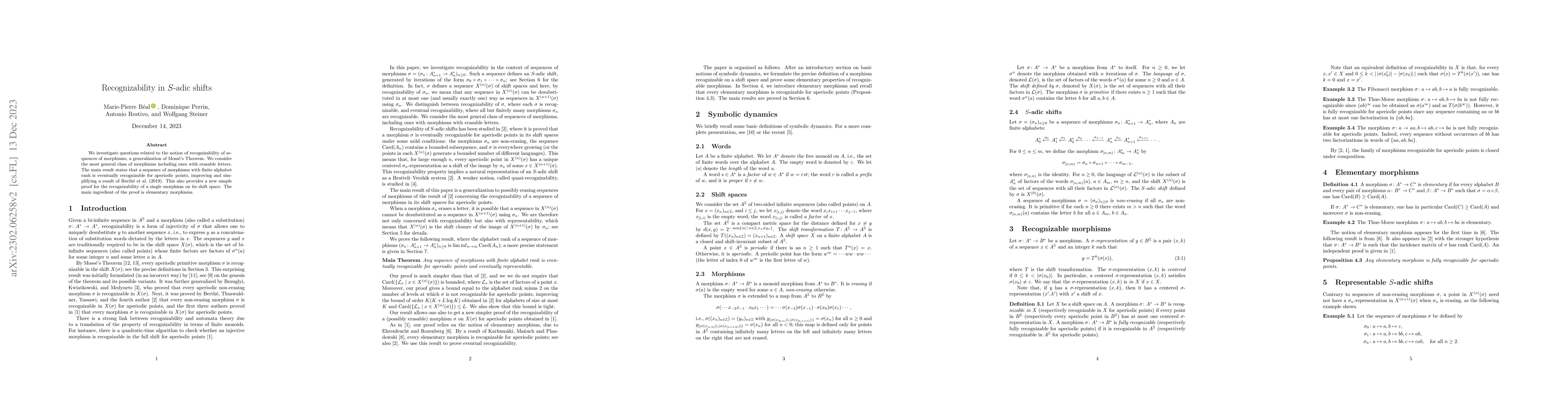 Thumbnail for Recognizability in S-adic shifts